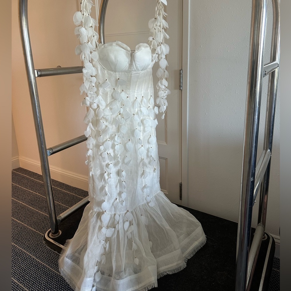Zimmerman petal appliqué linen silk corset gown